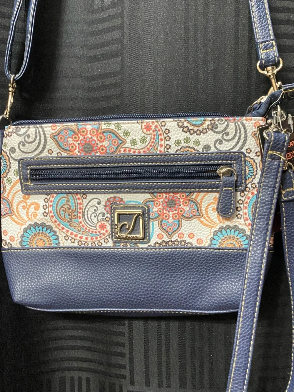 Stone Mountain Sydney Bag Crossbody Wristlet paisley leather blue NWT